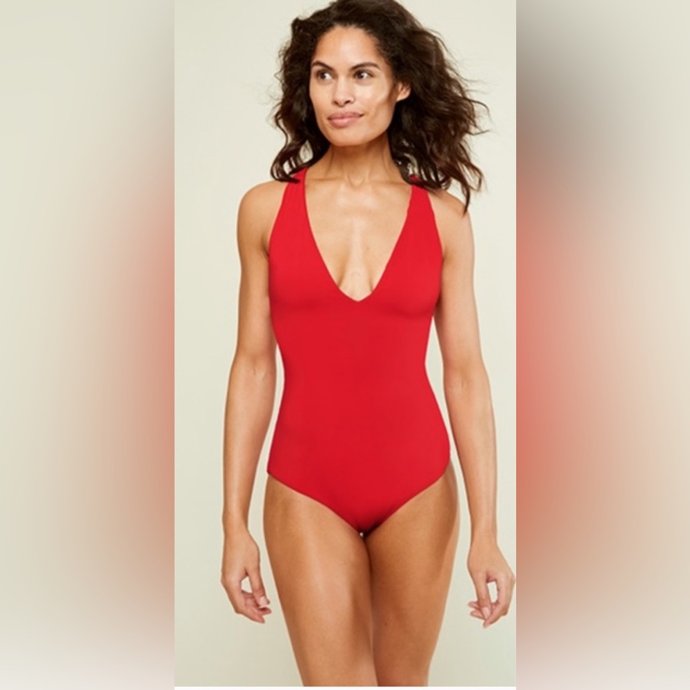 Andie Red V-Neck One-Piece Swimsuit